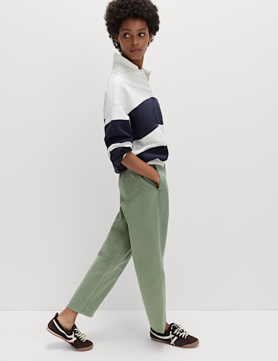 Pure Cotton Elasticated Waist Carrot Leg Trousers