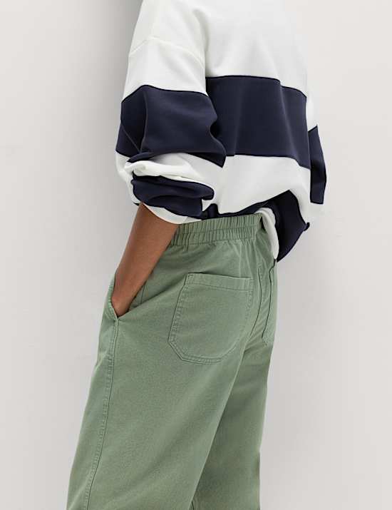 Pure Cotton Elasticated Waist Carrot Leg Trousers