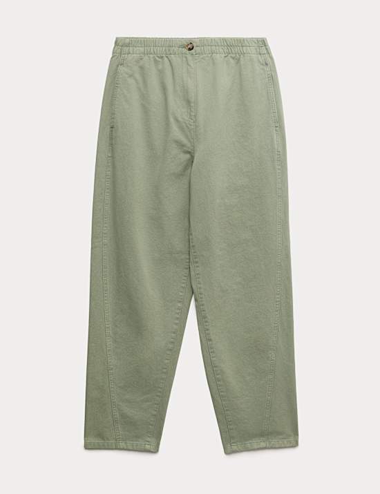 Pure Cotton Elasticated Waist Carrot Leg Trousers