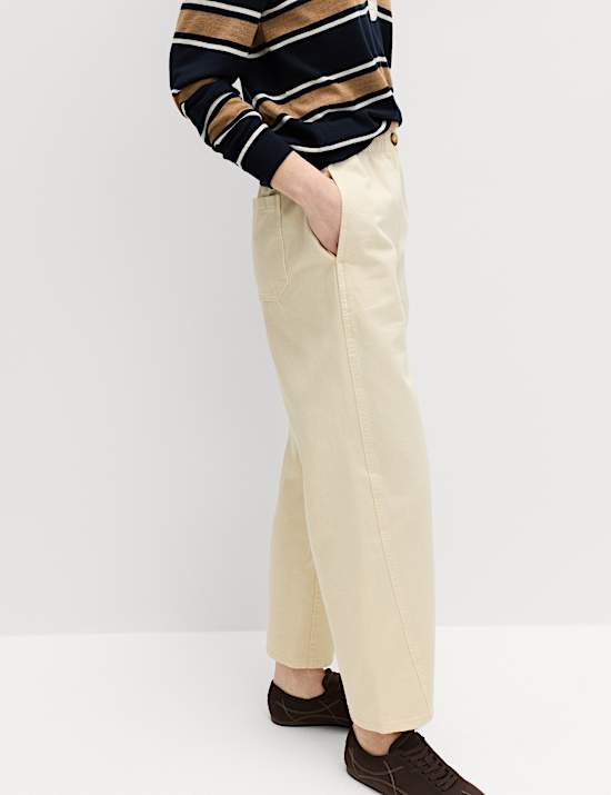 Pantalon 100 % coton coupe carotte &agrave; taille &eacute;lastique