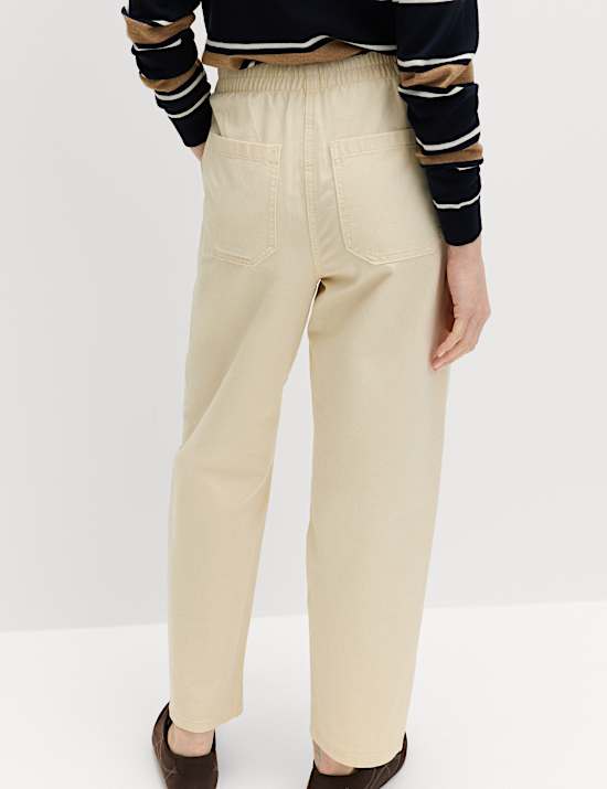 Pantalon 100 % coton coupe carotte &agrave; taille &eacute;lastique
