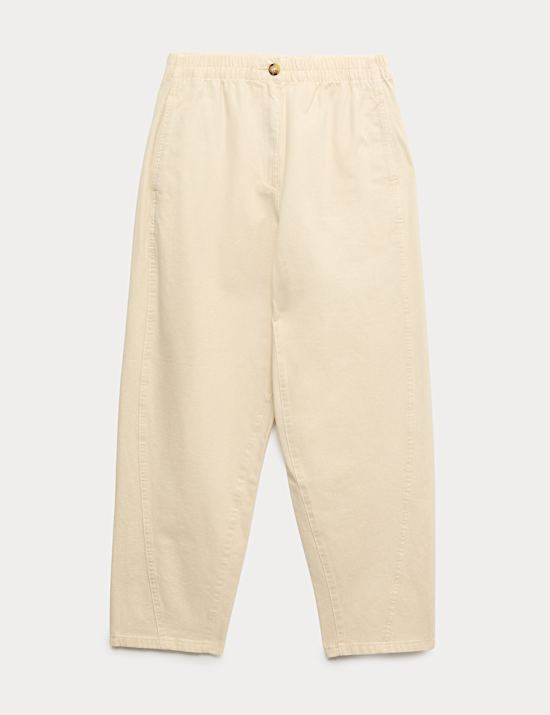 Pantalon 100 % coton coupe carotte &agrave; taille &eacute;lastique