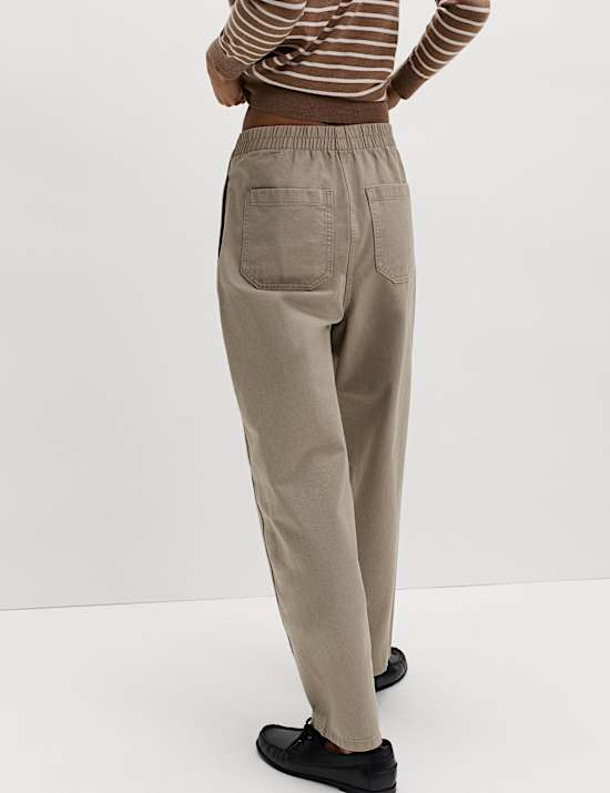 Pure Cotton Elasticated Waist Carrot Leg Trousers