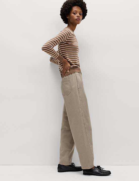 Pure Cotton Elasticated Waist Carrot Leg Trousers