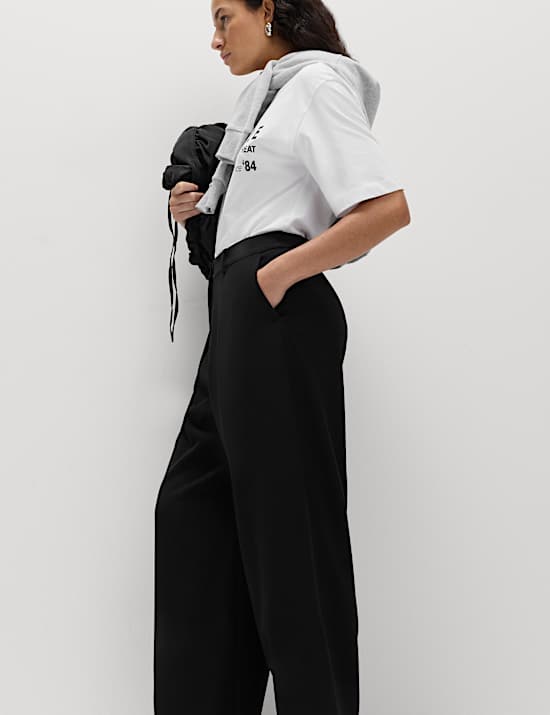 Pure Cotton Elasticated Waist Carrot Leg Trousers