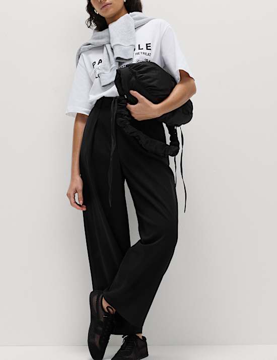 Pure Cotton Elasticated Waist Carrot Leg Trousers