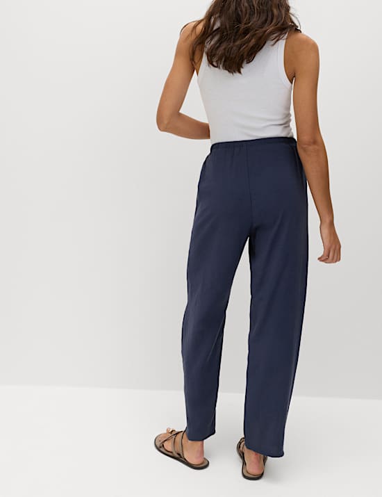 Pull On Elasticated Waist Straight Leg Trousers