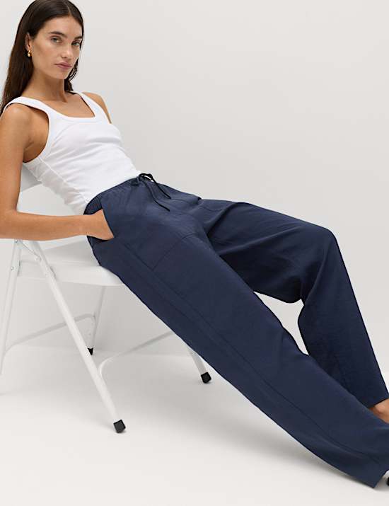 Pull On Elasticated Waist Straight Leg Trousers