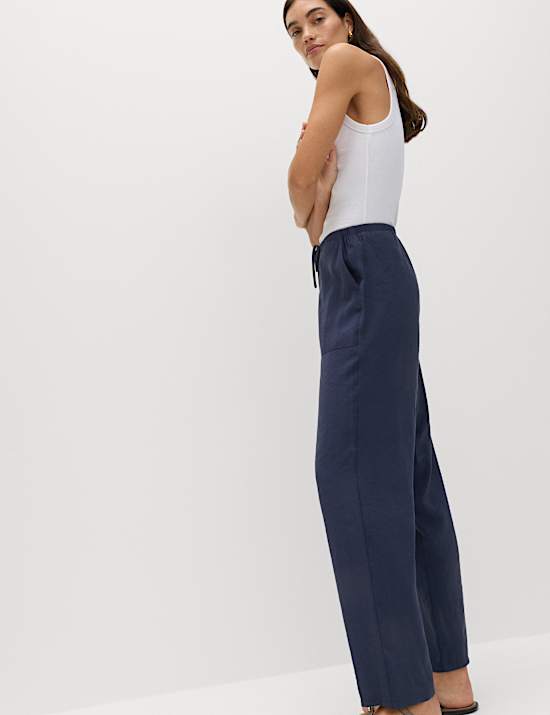 Pull On Elasticated Waist Straight Leg Trousers