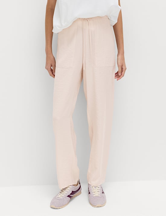 Pull On Elasticated Waist Straight Leg Trousers