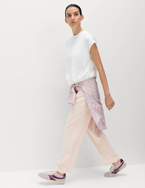 Pull On Elasticated Waist Straight Leg Trousers