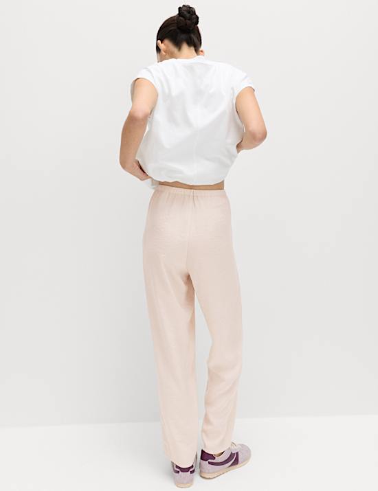 Pull On Elasticated Waist Straight Leg Trousers