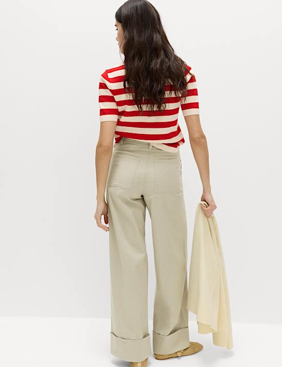 Chino coupe large &agrave; revers en coton