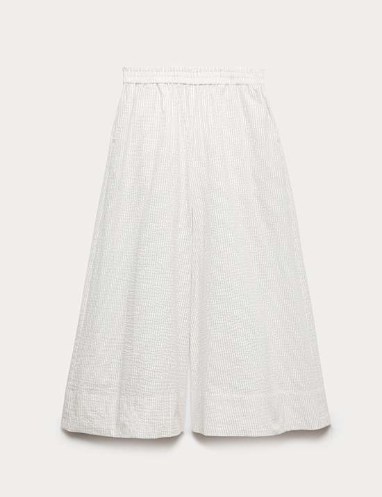 Seersucker Cropped Palazzo Trousers