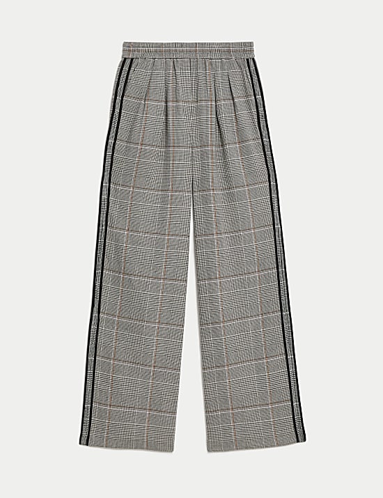 Checked Pull On Wide Leg Trousers