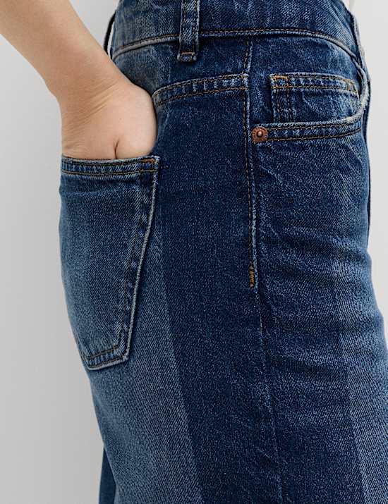 High Waisted Two Tone Wide Leg Jeans