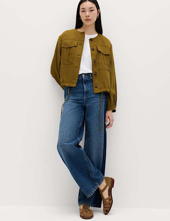 High Waisted Two Tone Wide Leg Jeans