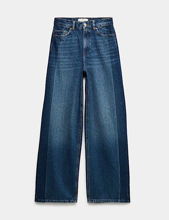 High Waisted Two Tone Wide Leg Jeans
