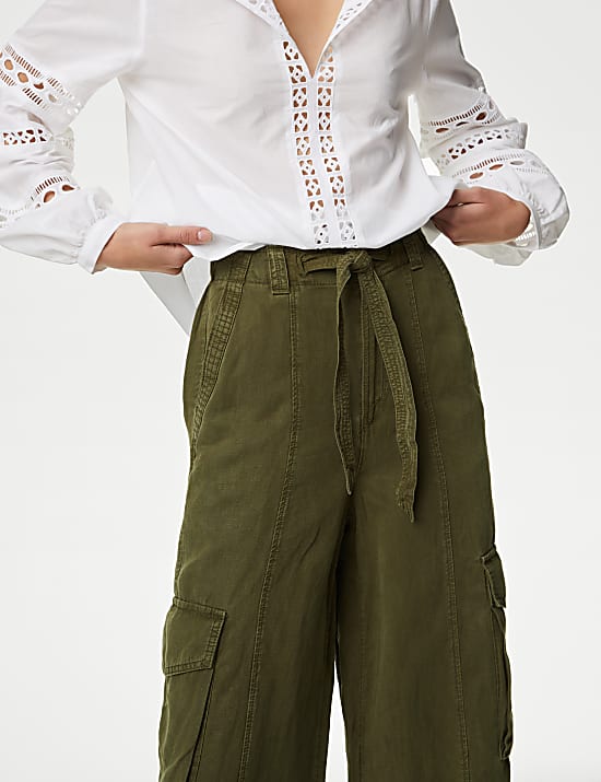 Lyocell Blend Utility Wide Leg Trousers