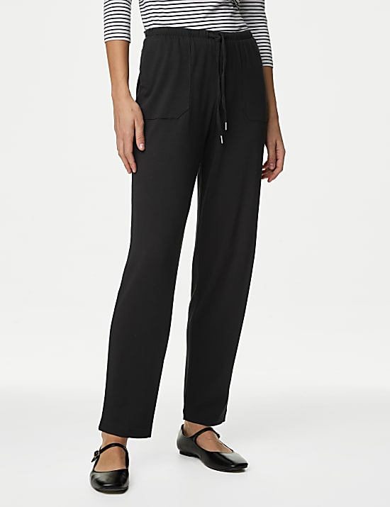 Taps toelopende broek van jersey met trekkoord