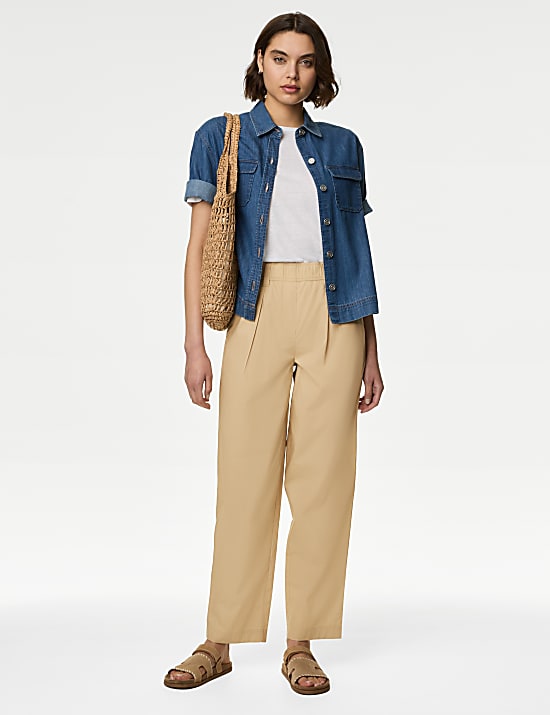 Pure Cotton Pull On Straight Leg Trousers