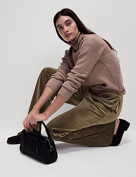 Velour Drawstring Wide Leg Trousers