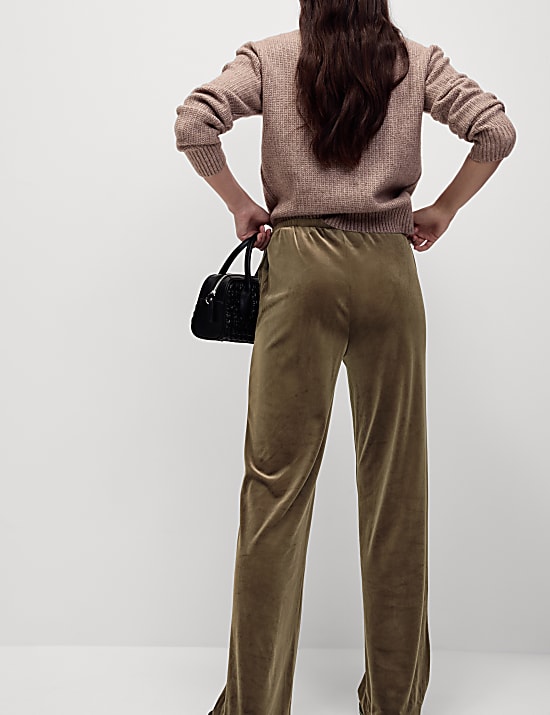 Velour Drawstring Wide Leg Trousers