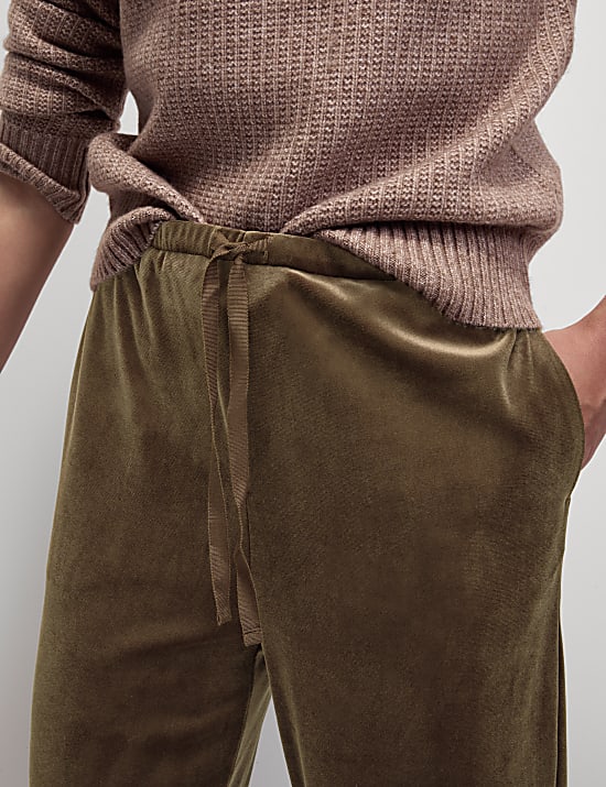 Velour Drawstring Wide Leg Trousers