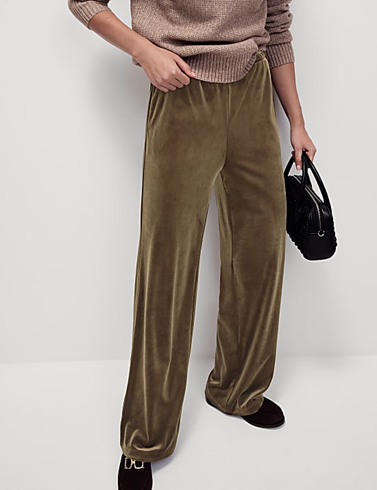 Velour Drawstring Wide Leg Trousers