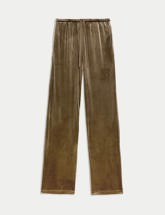Velour Drawstring Wide Leg Trousers