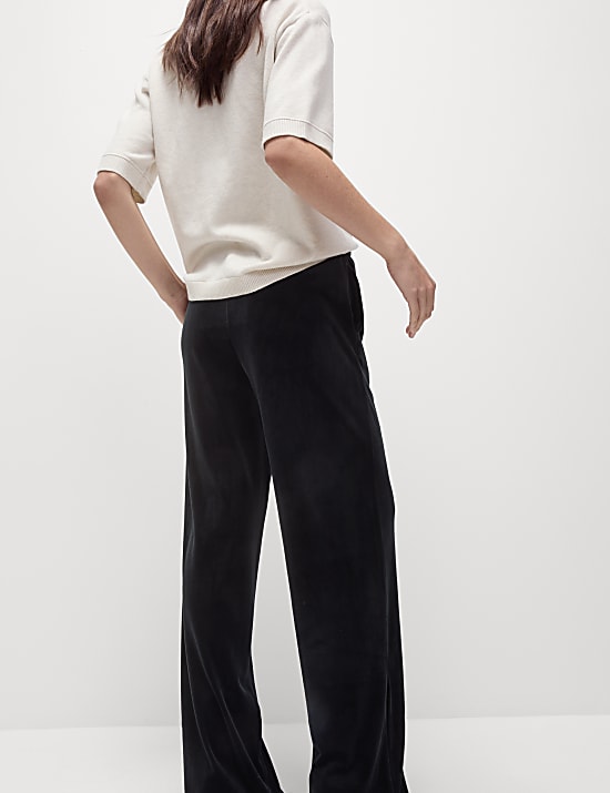 Velour Drawstring Wide Leg Trousers