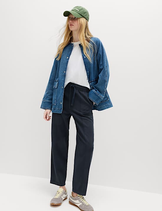 Cotton Blend Pull On Tapered Trousers