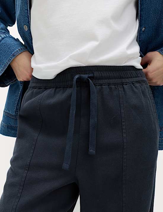 Cotton Blend Pull On Tapered Trousers