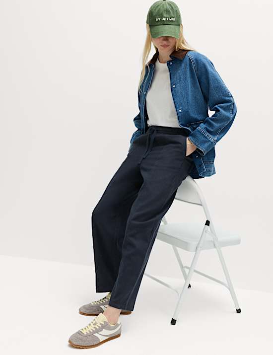 Cotton Blend Pull On Tapered Trousers