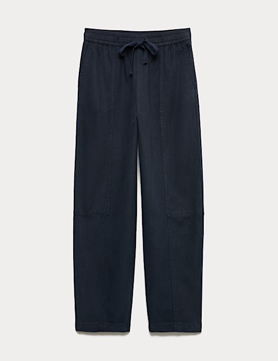 Cotton Blend Pull On Tapered Trousers