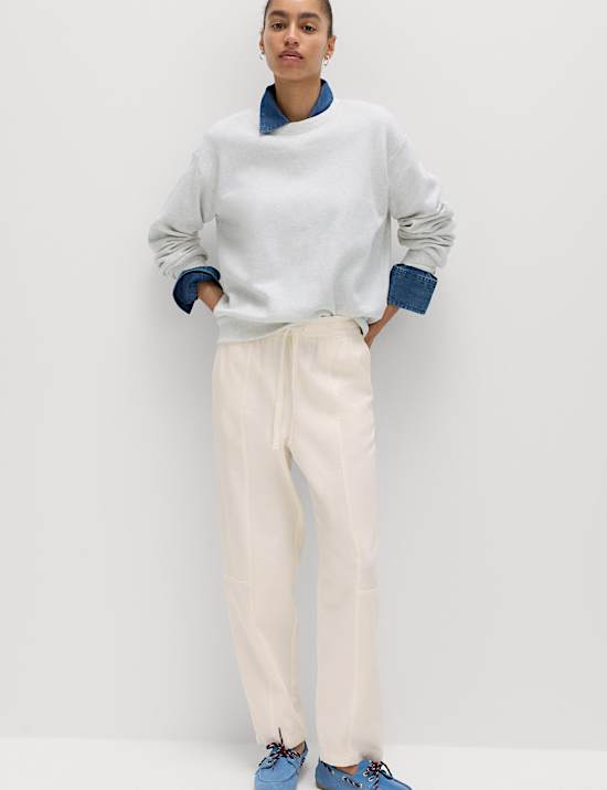 Cotton Blend Pull On Tapered Trousers