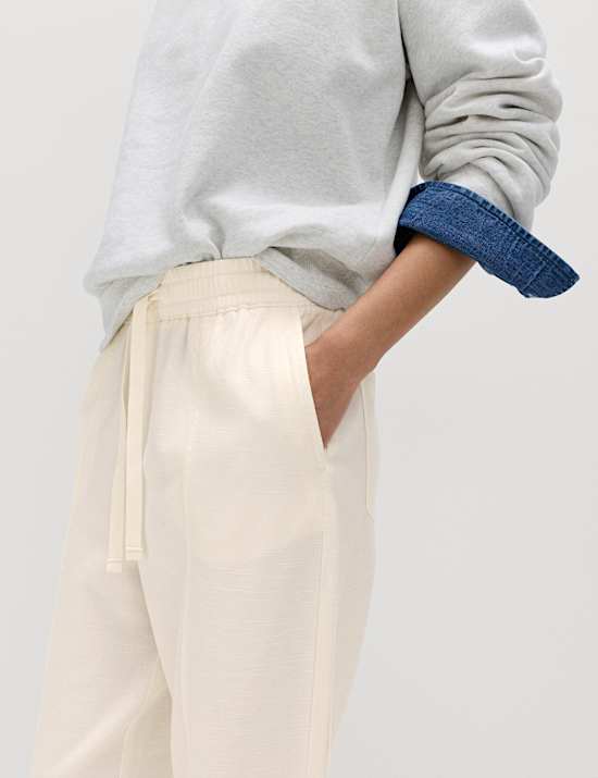 Cotton Blend Pull On Tapered Trousers