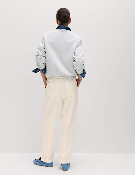 Cotton Blend Pull On Tapered Trousers