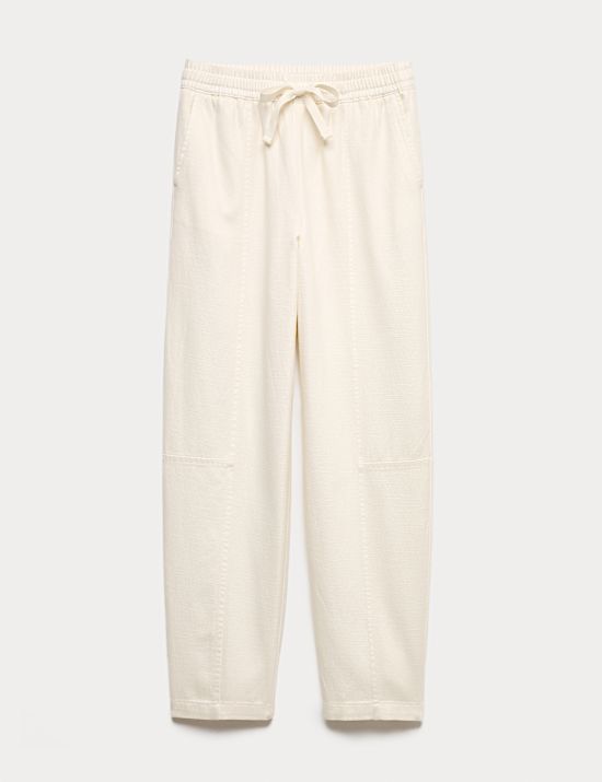 Cotton Blend Pull On Tapered Trousers