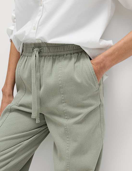 Cotton Blend Pull On Tapered Trousers