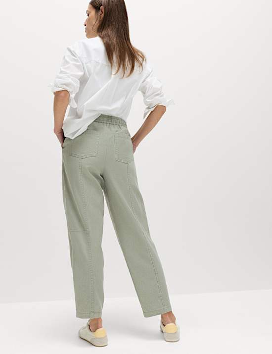 Cotton Blend Pull On Tapered Trousers