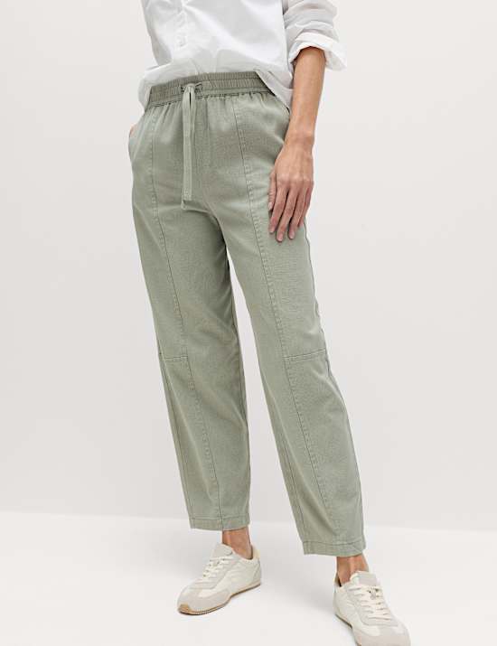 Cotton Blend Pull On Tapered Trousers