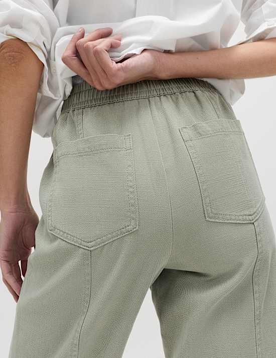 Cotton Blend Pull On Tapered Trousers