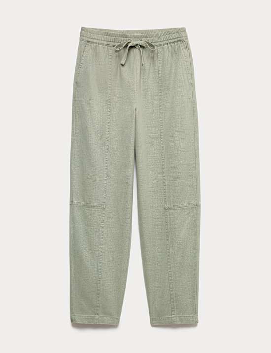 Cotton Blend Pull On Tapered Trousers