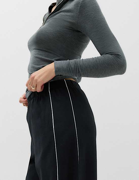Ponte Side Stripe Drawstring Wide Leg Joggers