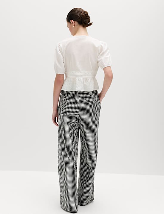 Modal Blend Gingham Wide Leg Trousers