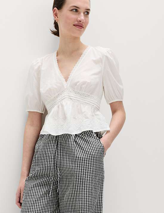 Modal Blend Gingham Wide Leg Trousers
