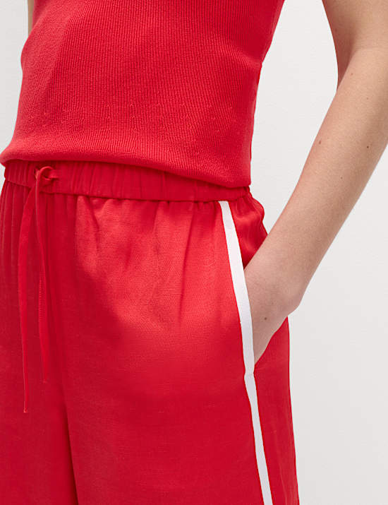 Side Stripe Wide Leg Trousers with Linen