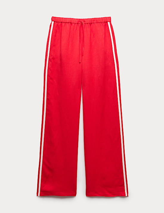 Side Stripe Wide Leg Trousers with Linen
