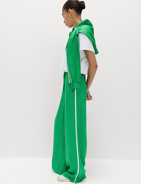 Side Stripe Wide Leg Trousers with Linen